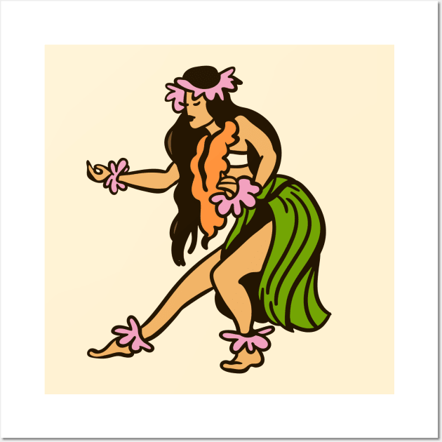 Vintage Hawaiian Hula Dancer Cartoon // Retro Hula Girl B Wall Art by Now Boarding